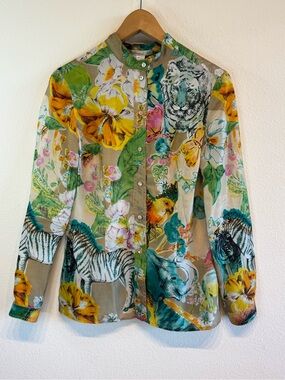 Vintage Blumarine 100% Silk Jungle Floral Button Up Blouse